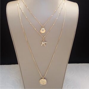 $80 Tommy Bahama Gold 3 Layered long Necklace shell crystal accents gift fashion